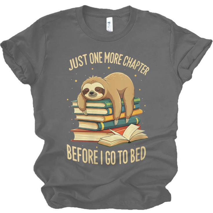 Just One More Chapter Sloth Sleeping On Books Reading Unisex Jersey T-Shirt Just One More Chapter Sloth Sleeping On Books Reading Unisex Jersey T-Shirt