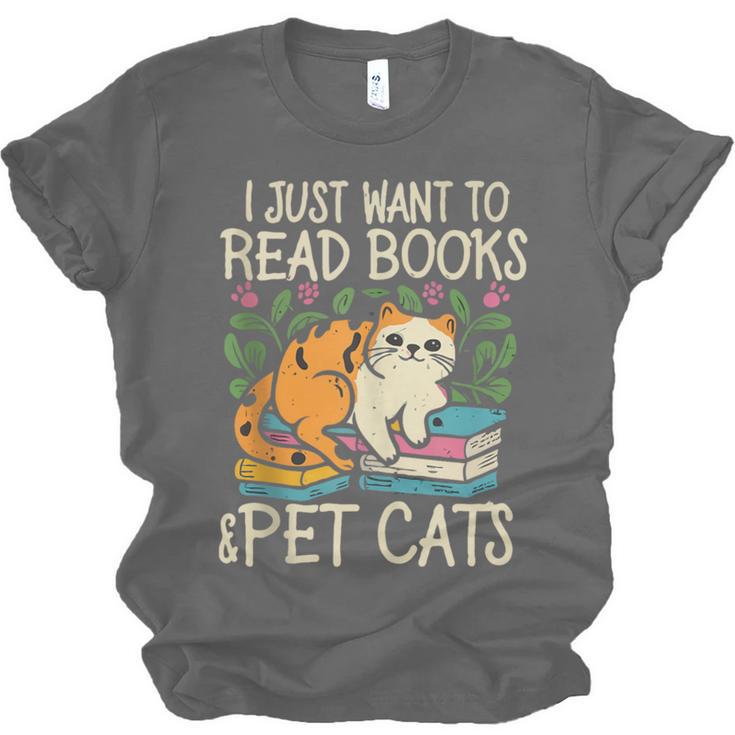 I Just Want To Read Books And Pet Cats Introvert Unisex Jersey T-Shirt