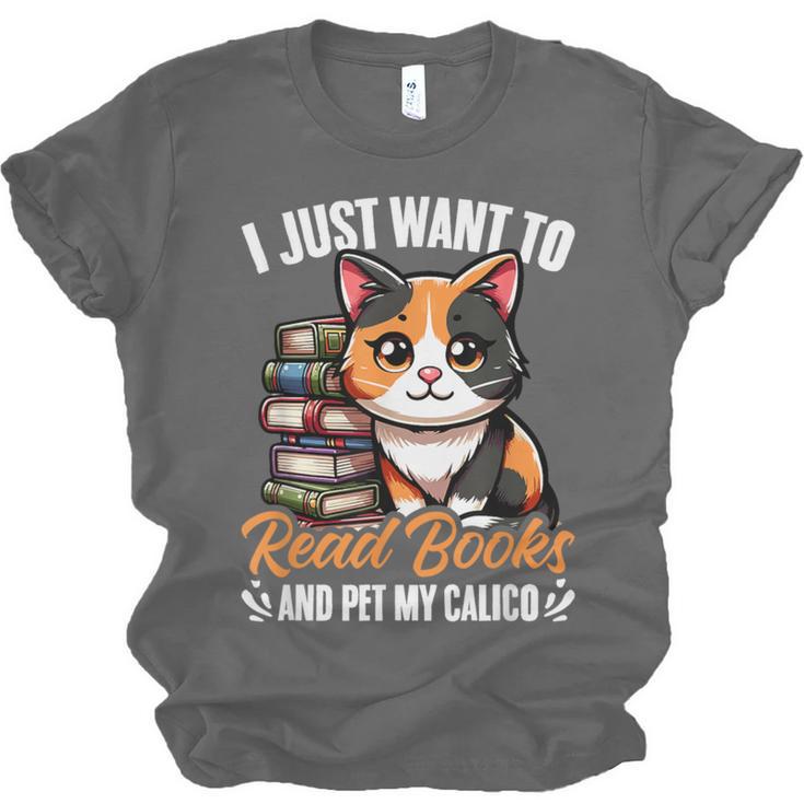 Kawaii Feline Book Reading Read Books Pet My Calico Cat Men Women Unisex Jersey T-Shirt