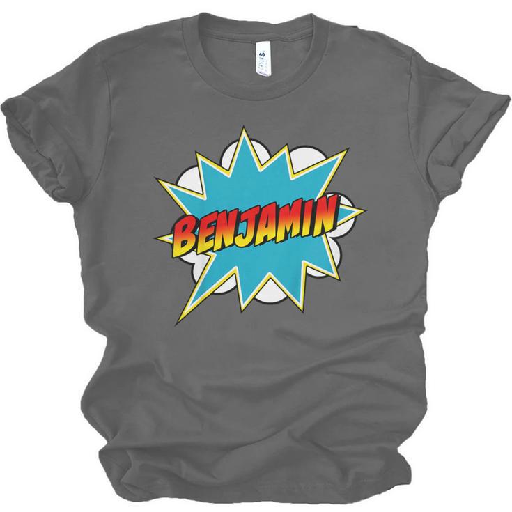 Kids Boys Benjamin Name Personalized Superhero Comic Book Unisex Jersey T-Shirt