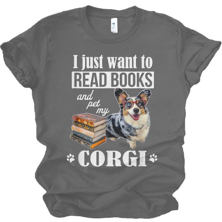 Kids Read Books & Pet My Blue Merle Corgi Lover Unisex Jersey T-Shirt