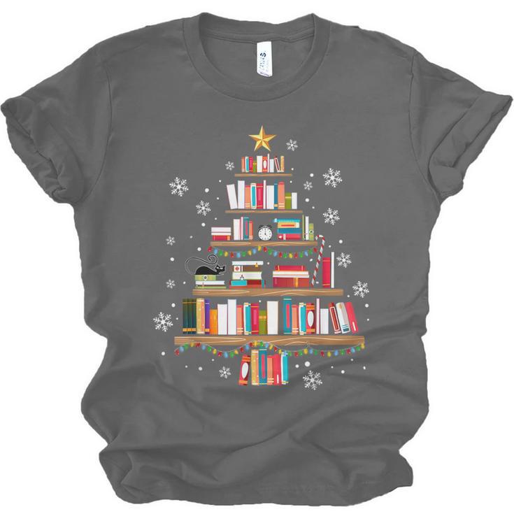 Library Books Christmas Tree Teacher Xmas Snowflake Unisex Jersey T-Shirt