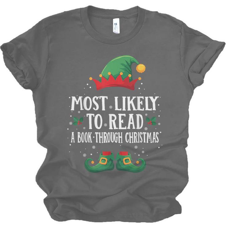 Most Likely To Read A Book Matching Christmas Elf Unisex Jersey T-Shirt Most Likely To Read A Book Matching Christmas Elf Unisex Jersey T-Shirt