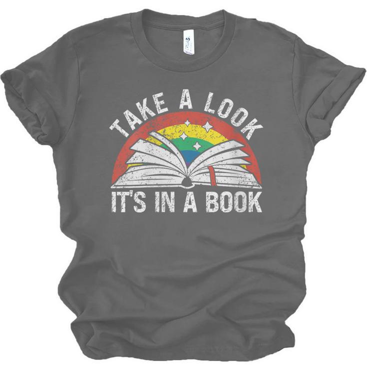 Take a Look It's In a Book Reading Vintage Retro Rainbow Unisex Jersey T-Shirt Take a Look It's In a Book Reading Vintage Retro Rainbow Unisex Jersey T-Shirt
