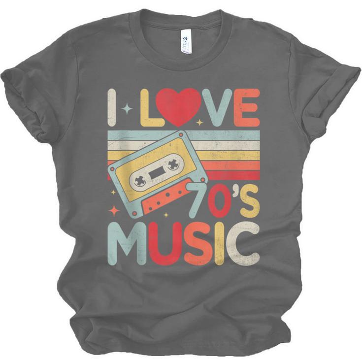 I Love 70's Music Retro Style Nostalgia Cassette 1970s Party Unisex Jersey T-Shirt