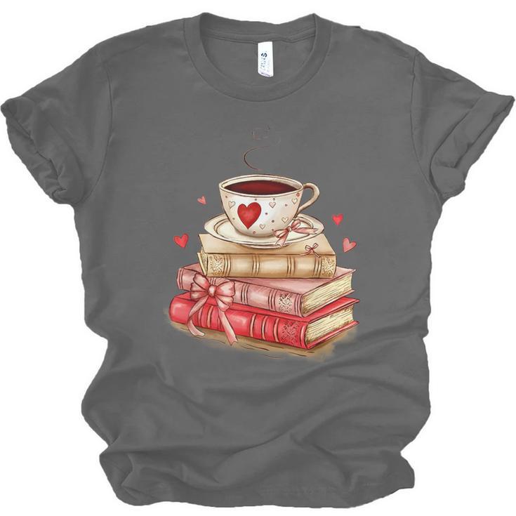 Love Book Coffee Heart Coquette Bow Valentines Day Unisex Jersey T-Shirt Love Book Coffee Heart Coquette Bow Valentines Day Unisex Jersey T-Shirt