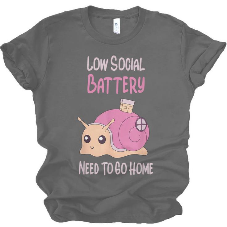 Low Social Battery Cute Snail With House Introvert Cozy Home Unisex Jersey T-Shirt Low Social Battery Cute Snail With House Introvert Cozy Home Unisex Jersey T-Shirt