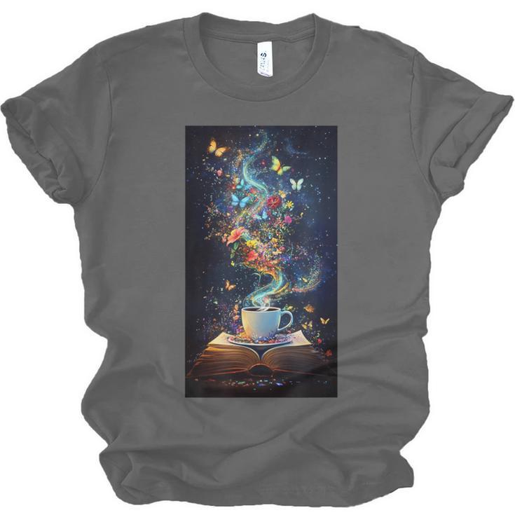Magical Book Floral Coffee Books Nature Fantasy Unisex Jersey T-Shirt