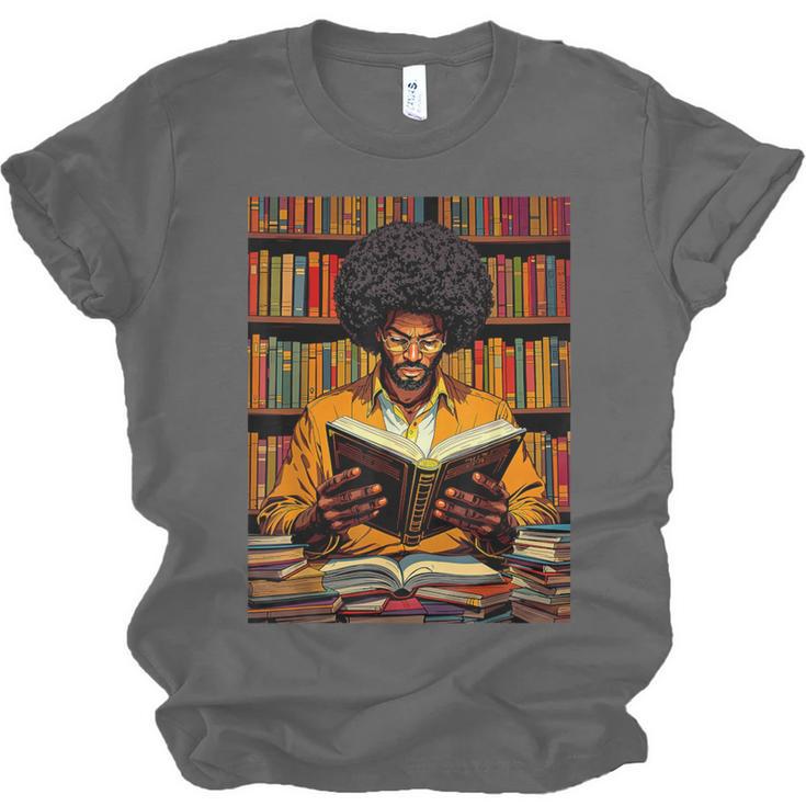 Man Reading Book Black History Month Book Lover Afro Unisex Jersey T-Shirt