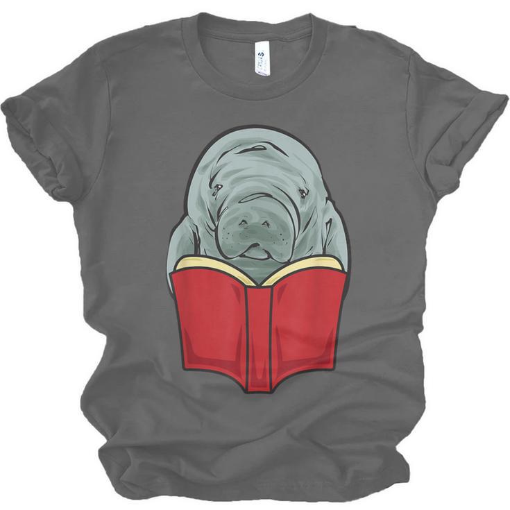 Manatee Reading Books Sea Animal Manatee Unisex Jersey T-Shirt