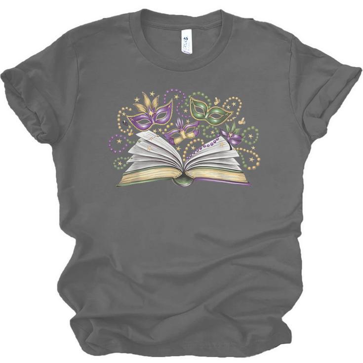 Mardi Gras Book Librarian Author Purple Beads Unisex Jersey T-Shirt