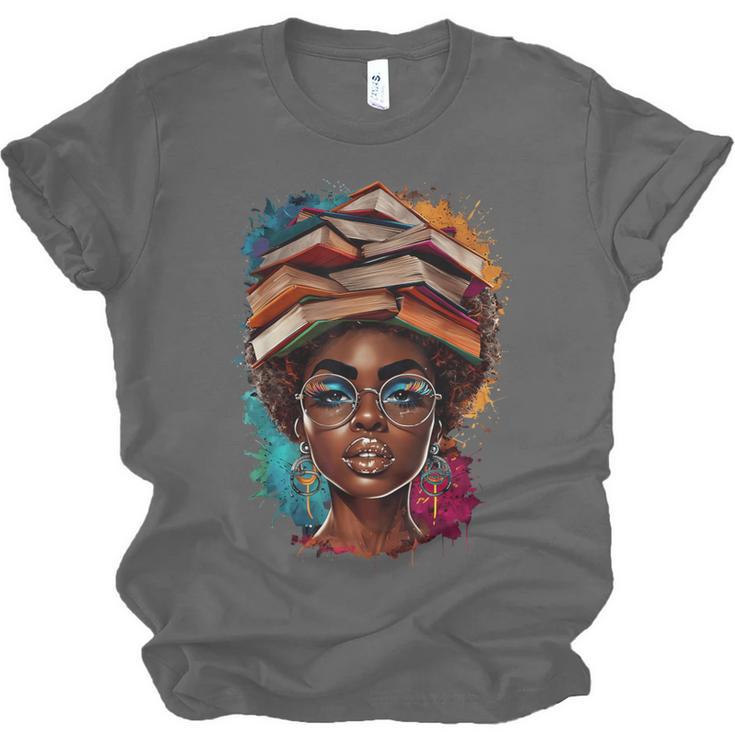 Melanin Girl Afro Book Lover Librarian Teacher Student Unisex Jersey T-Shirt