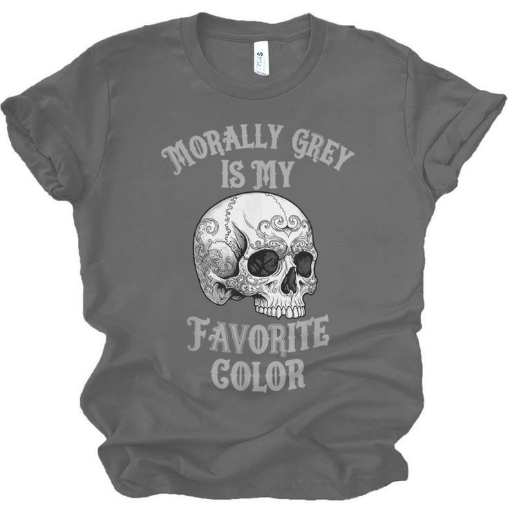 Morally Grey Is My Favorite Color Bookish Skull Unisex Jersey T-Shirt