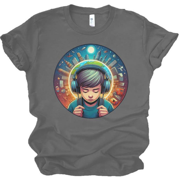 Music Enthusiast Under Starry Skies World Introvert Boy Unisex Jersey T-Shirt Music Enthusiast Under Starry Skies World Introvert Boy Unisex Jersey T-Shirt