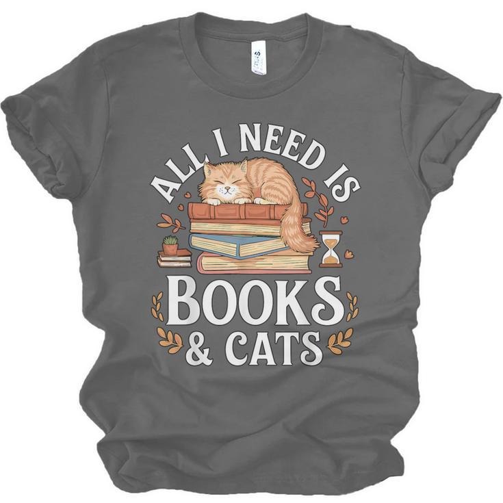 All I Need Is Books And Cats Reading Unisex Jersey T-Shirt All I Need Is Books And Cats Reading Unisex Jersey T-Shirt