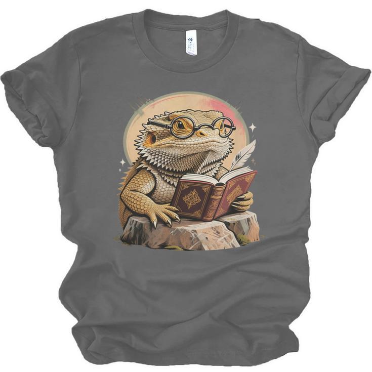 Nerdy Bearded Dragon Glasses Book Reading Unisex Jersey T-Shirt