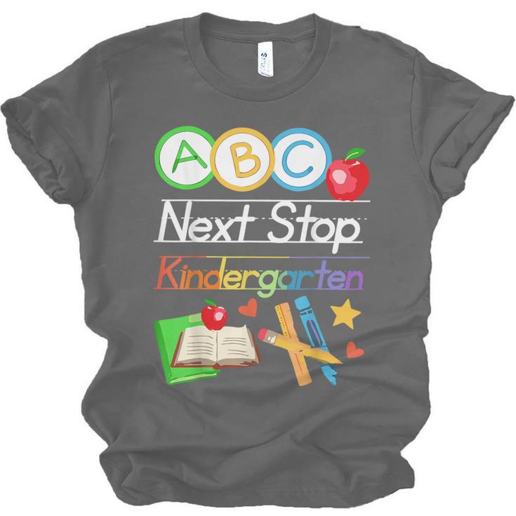 Next Stop Kindergarten Preschool Graduation 2025 Boy Girl Unisex Jersey T-Shirt