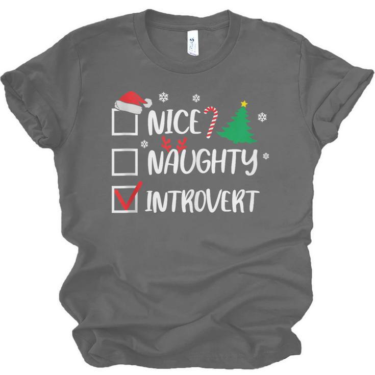 Nice Naughty Introvert Christmas List Santa Unisex Jersey T-Shirt Nice Naughty Introvert Christmas List Santa Unisex Jersey T-Shirt