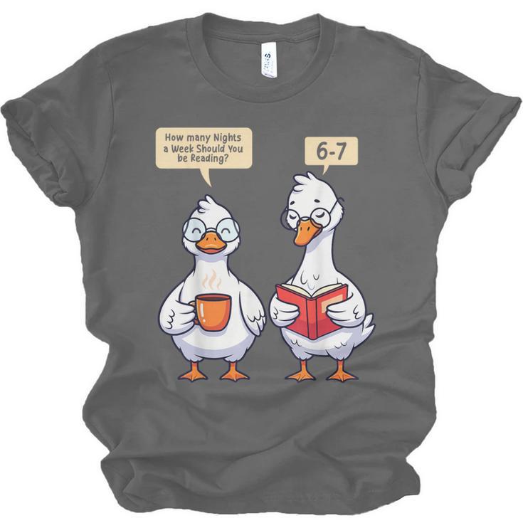 How Many Nights Reading Goose Book Lover Reader Unisex Jersey T-Shirt