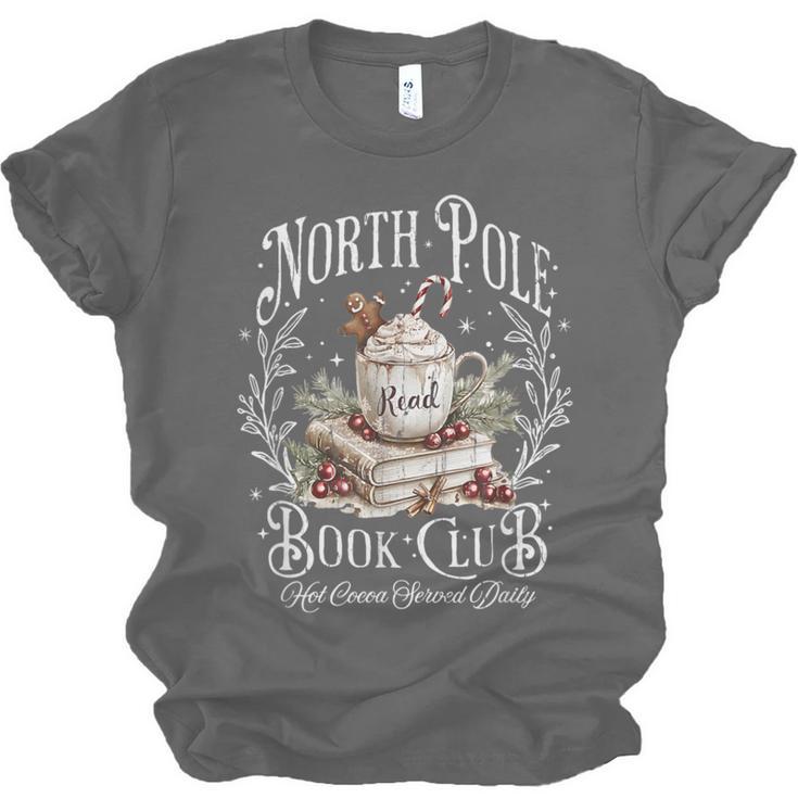 North Pole Book Club Hot Cocoa Served Daily Unisex Jersey T-Shirt North Pole Book Club Hot Cocoa Served Daily Unisex Jersey T-Shirt