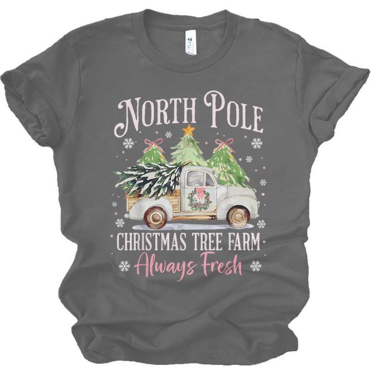 North Pole Tree Farm Merry Christmas Holiday Scene Nostalgia Unisex Jersey T-Shirt