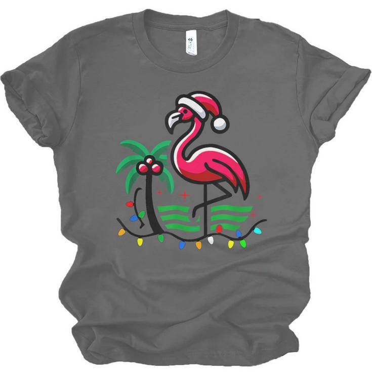Nostalgia Holiday Tees -Adult Christmas Flamingo Small Short Sleeve Crew Neck Cotton Polyester Lightweight Ribbed Cuff Winter Unisex Jersey T-Shirt