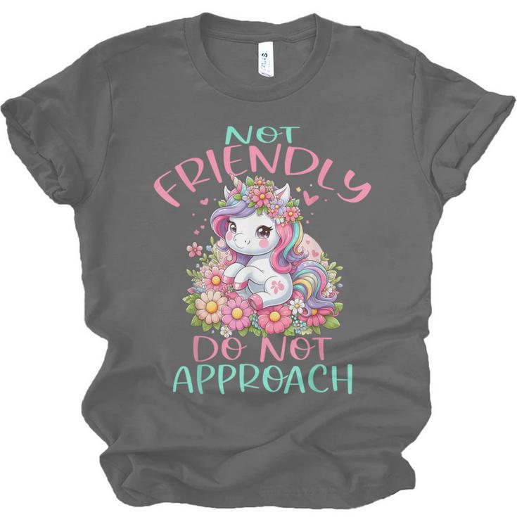 Not Friendly Do Not Approach Women & Girls Unicorn Cute Introvert & Humor Lovers For Women V-Neck Classic Fit Modern Short Sleeve Unisex Jersey T-Shirt