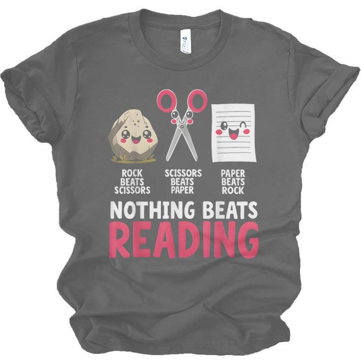 Nothing Beats Reading Rock Paper Scissors Book Lover Library Unisex Jersey T-Shirt