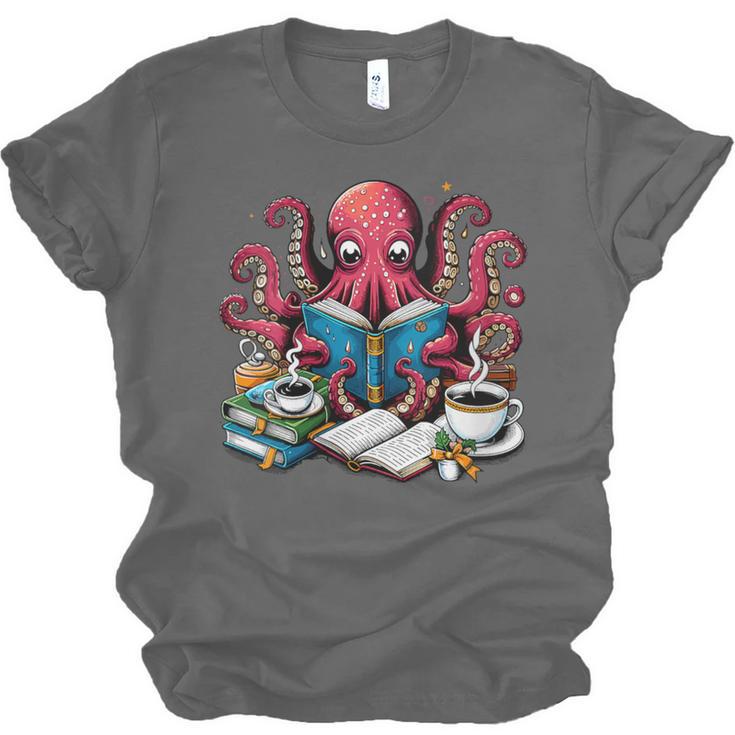 Octopus Reading Book Coffee Lover Bookaholic Bookworm Reader Unisex Jersey T-Shirt Octopus Reading Book Coffee Lover Bookaholic Bookworm Reader Unisex Jersey T-Shirt
