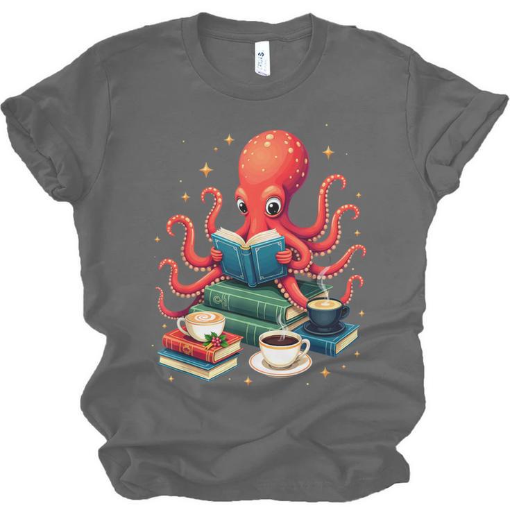 Octopus Reading Books Tea Coffee Unisex Jersey T-Shirt