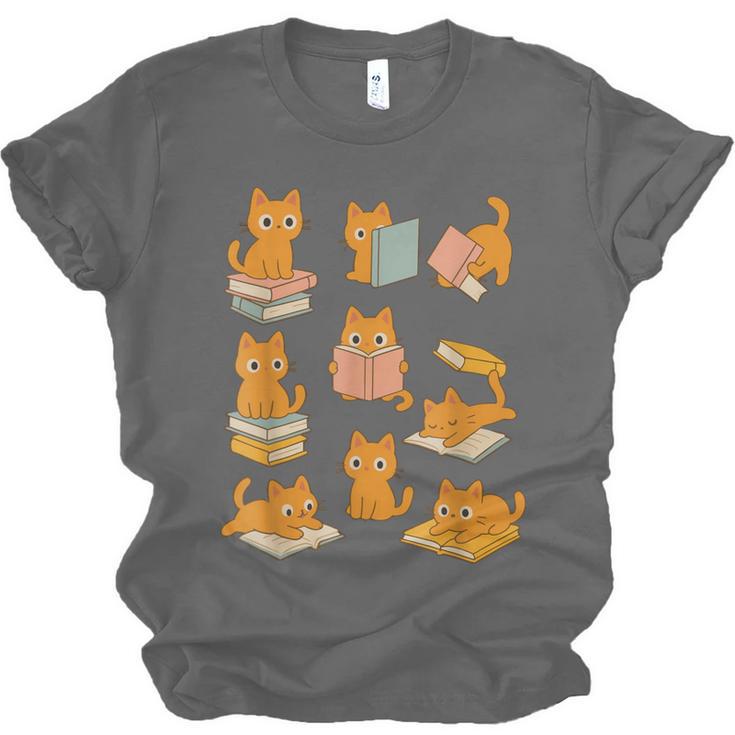 Orange Cats Reading Books Cat Lover Unisex Jersey T-Shirt Orange Cats Reading Books Cat Lover Unisex Jersey T-Shirt