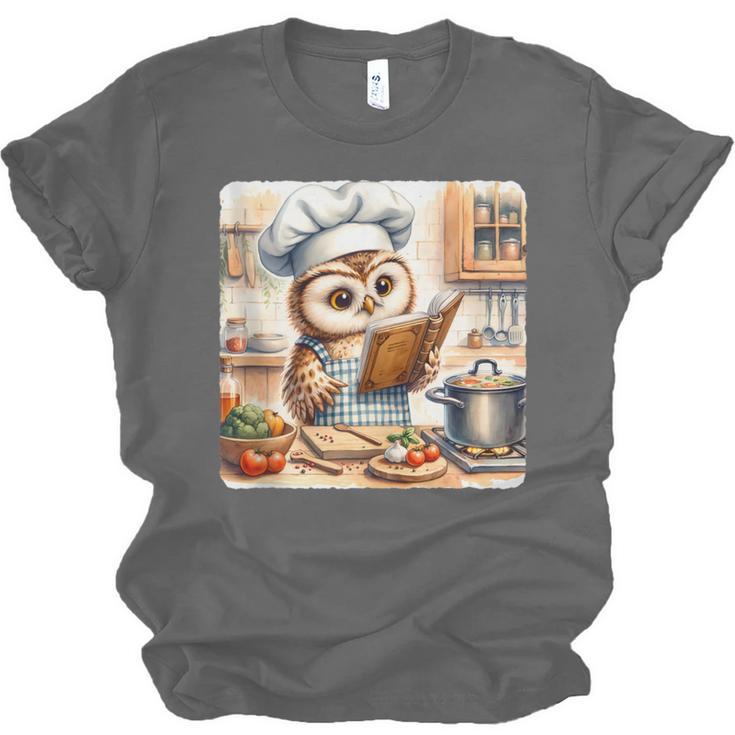 Owl Learning To Cook With Cookbook Chef Apron Stove Cooking Unisex Jersey T-Shirt