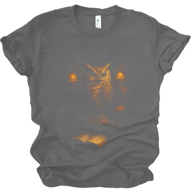 Owl Library Books Wisdom Reading Vintage Scholar Unisex Jersey T-Shirt