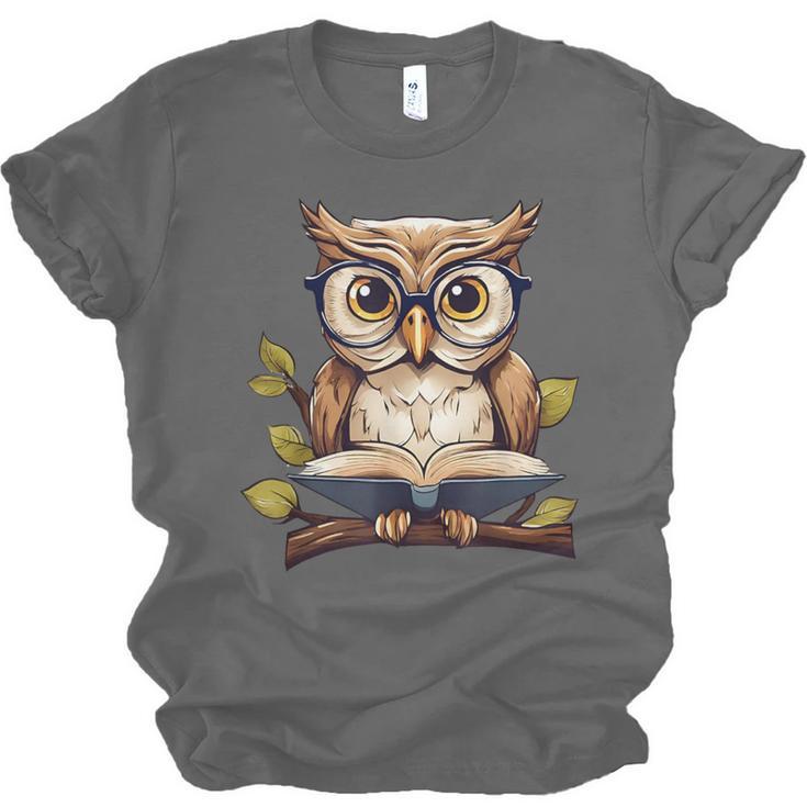 Owl Reading A Book Perched On A Branch Bookworm Unisex Jersey T-Shirt