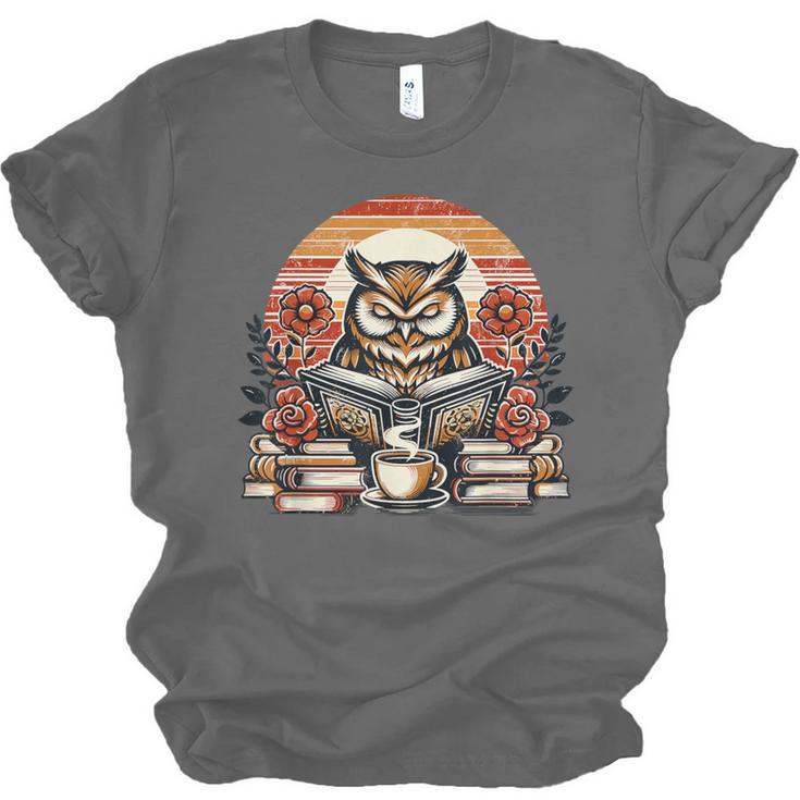Owl Reading Books Book Library Bookworm Unisex Jersey T-Shirt Owl Reading Books Book Library Bookworm Unisex Jersey T-Shirt