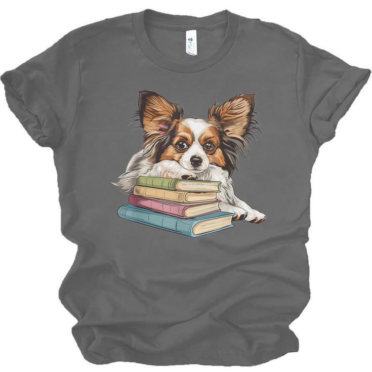 Papillon Books Reading Dog Breed Graphic For Men Women Kids Unisex Jersey T-Shirt