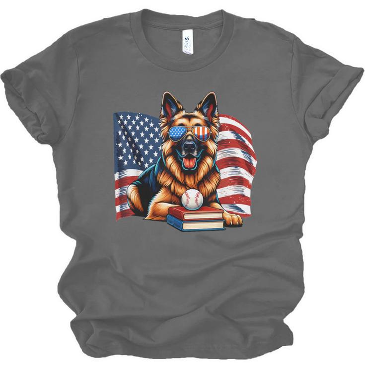 Patriotic German Shepherd Dog Books Baseball American Flag Unisex Jersey T-Shirt