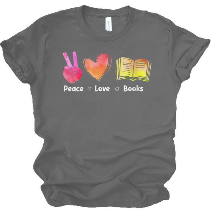 Peace Love Books Reader Librarian Library Book Unisex Jersey T-Shirt