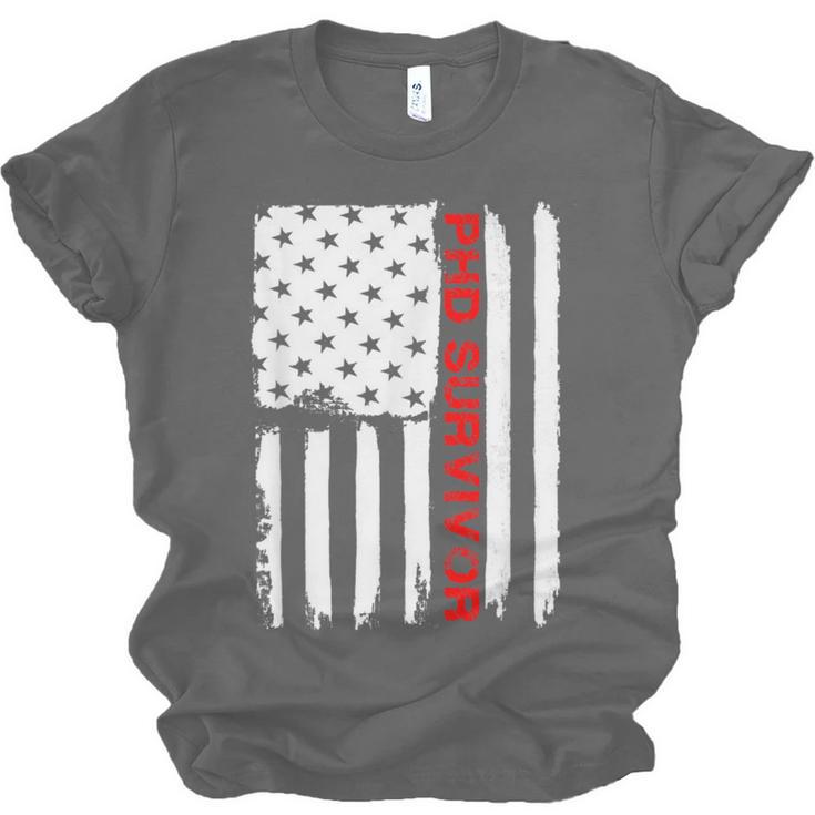 PhD Survivor Graduation American Flag Shirt Degree Tee Women Kids Men Unisex Jersey T-Shirt