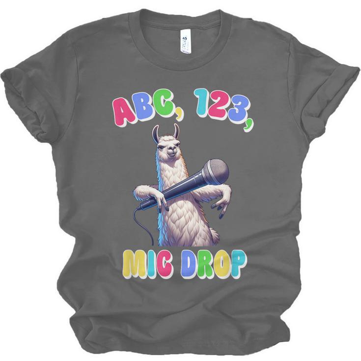 Preschool Graduate Shirt ABC 123 Mic Drop Llama Graduation Unisex Jersey T-Shirt