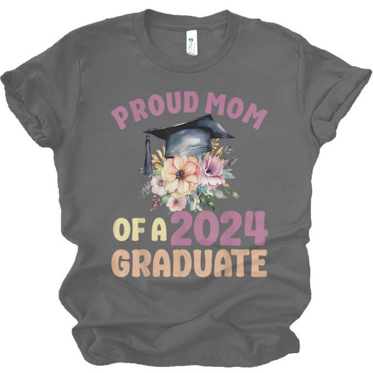 Proud Mom Of a 2024 Graduate Floral Flower Family Graduation Unisex Jersey T-Shirt
