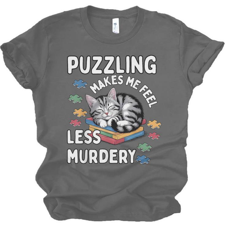 Puzzling Makes Me Feel Less Murdery Introvert Puzzle Cat Unisex Jersey T-Shirt Puzzling Makes Me Feel Less Murdery Introvert Puzzle Cat Unisex Jersey T-Shirt