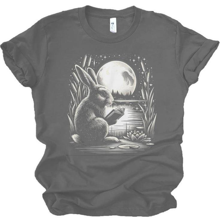 Rabbit Reading Book Full Moon Lake Scenery Unisex Jersey T-Shirt Rabbit Reading Book Full Moon Lake Scenery Unisex Jersey T-Shirt