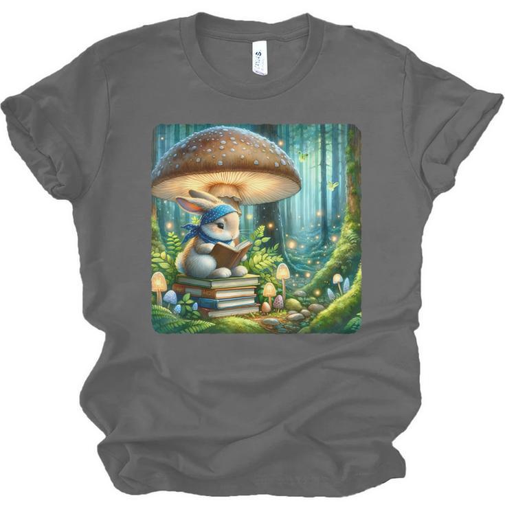Rabbit Reading Book Under Large Mushroom Easter Bandana Unisex Jersey T-Shirt Rabbit Reading Book Under Large Mushroom Easter Bandana Unisex Jersey T-Shirt
