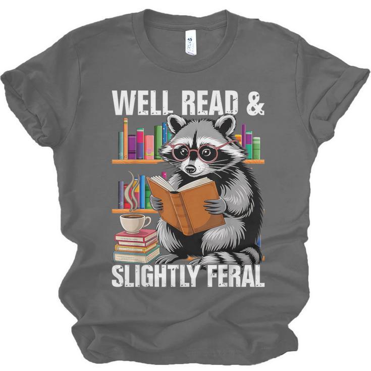 Well Read & Slightly Feral Raccoon Book Lover Graphic Unisex Jersey T-Shirt