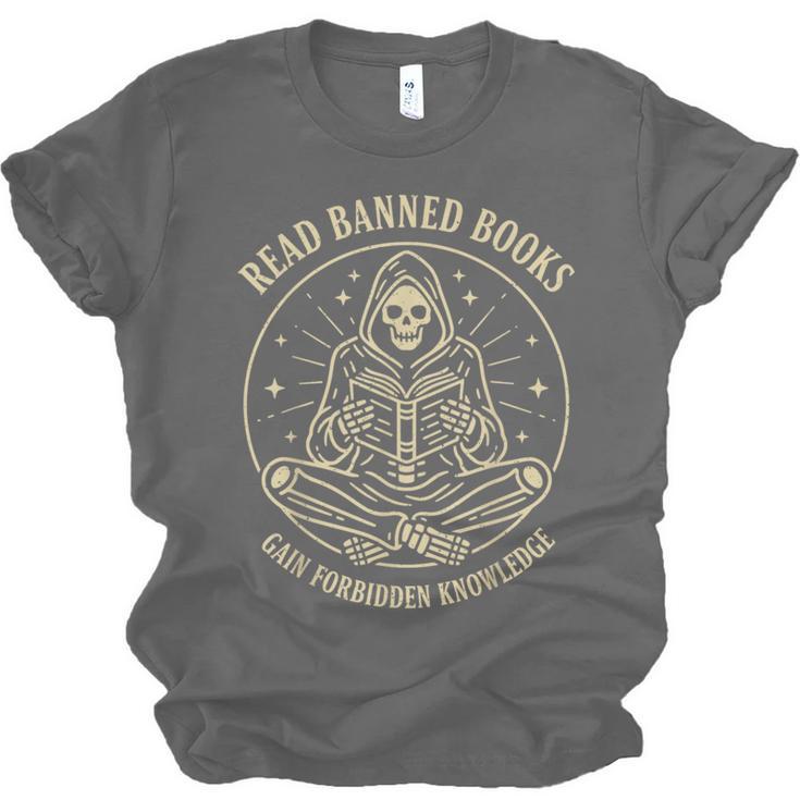 Read Banned Books Gain Forbidden Knowledge Skeleton Unisex Jersey T-Shirt
