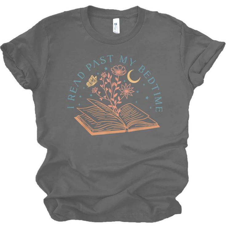 I Read Past My Bedtime Book Flower Butterfly Moon Bookish Unisex Jersey T-Shirt