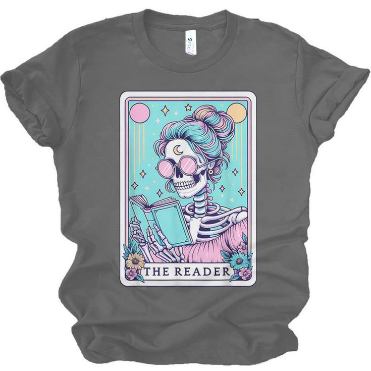 The Reader Retro Reading Skeleton Books Flowers Tarot Card Unisex Jersey T-Shirt The Reader Retro Reading Skeleton Books Flowers Tarot Card Unisex Jersey T-Shirt