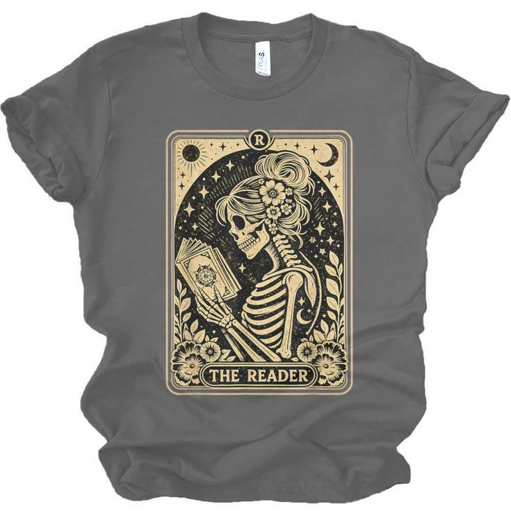 The Reader Tarot Card Book Lover Skeleton Reading Book Unisex Jersey T-Shirt