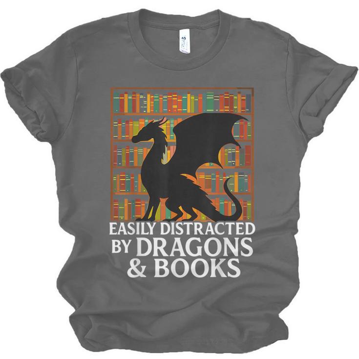 Reading Dragon Easily Distracted By Dragons And Books Unisex Jersey T-Shirt